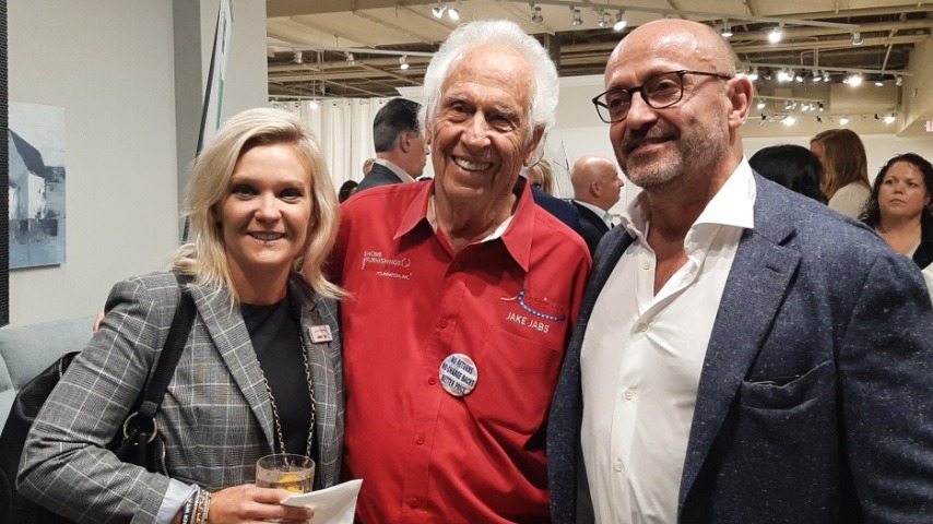 Julie Messner, left, Andmore; Jake Jabs, American Furniture Warehouse, Englewood, Colo.; and Gabriele Natale, Manwah USA.
