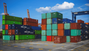 Port stock image featuring stacked metal containers