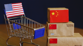 American shopping cart with packages from China